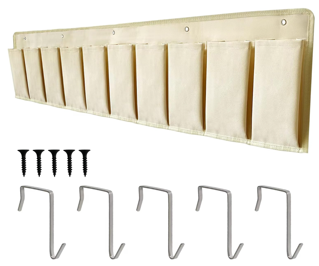 RVZONE RV Shoe Pockets 10 Pockets Heavy Hanging Bedside Storage Organizer with Sturdy Hooks Storage Pockets Hangs on bed for Shoes Toys and Tool Accessories