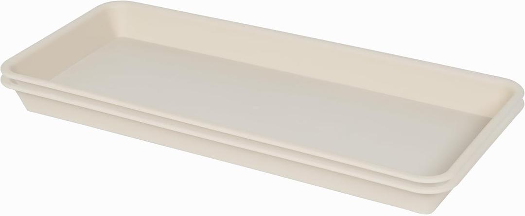 VUWEZ 2 Pack Plastic Plant Tray Saucer Rectangular 30 inch, Indoor/Outdoor Plant Water Drip Tray for Flower Pot Planter, Windowsill (8 X 30'', Beige)