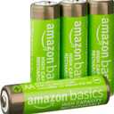 Amazon Basics Rechargeable AA Batteries, 4-Pack, 2400 mAh, NiMH High-Capacity Batteries, Recharge up to 400x Times, Pre-Charged