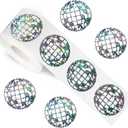 FYSUIMU 500Pcs Holographic Disco Ball Stickers Silver Disco Ball Paper Decal Sparkly Retro Sticker Label for 70s 80s Party Envelope Scrapbook DIY Supplies, 1.5 in