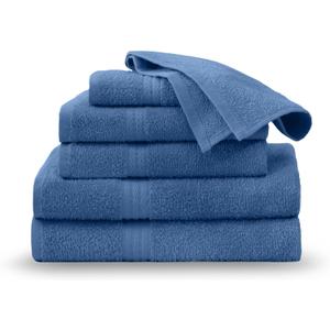 Martex Easy Living Everyday 6-Piece Bathroom Towel Set  2 Bath Towels, 2 Hand Towels, 2 Wash Cloths  100% Cotton  Soft & Quick-Dry Towels - Blue