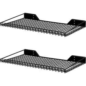 Wallmaster Garage Wall Shelf 2 Pack 23.6"x11.8" Wall Mount Heavy Duty Metal Shelves Mesh Storage Rack for Garage, Office, Basement and Kithcen, max Load 65 lbs (Black)