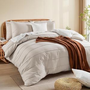 NEXHOME PRO 100% Organic Cotton Duvet Cover Full Size, Linen Like Pleated Textured Tannish Linen Grey Duvet Cover Set, 3pc Bedding Set with Zipper Closure, Soft, Breathable (80"x90", No Comforter)