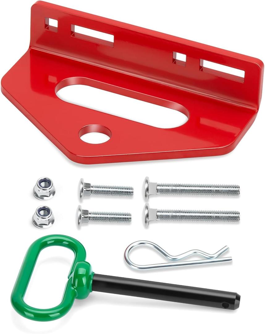 Zero Turn Mower Trailer Hitch Kit, 1/4" Thick Heavy Duty Steel Lawn Mower Trailer Hitch with Pin and Versatile Chain Slot, Includes Carriage Bolts, R Clip, Green and red Suit