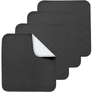 Waterproof Chair Pads for Incontinence, 4 Pack Reusable Seat Protector Pads 22" x 21", Washable Chair Protector Seat Cover, Absorbent Incontinence Pad for Bed, Wheelchair, Kid & Pet - Black