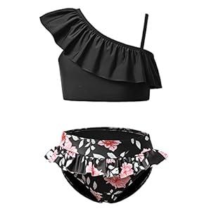 CHILDRENSTAR Bathing Suit for Girls Two Piece Swimsuits Kids Bikini Ruffle Flounce Swimwear UPF 50+ Size 8 9