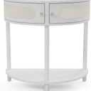 Stead Rattan Half Moon Shaped Small Entry Table, Modern Home Decor, Cane Console Table, Solid Wood Entryway Desk with Two Doors & Brass Knobs (Weathered White)