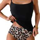 Eomenie Women's Swimsuit Tankini Tummy Control Bathing Suits Two Piece Full Coverage Slim Swim Suits with High Waisted Bottom (X-Large, Black and Leopard)