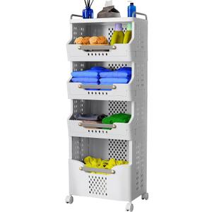 Laundry Basket with Wheels,Rolling Folding Laundry Hamper, Utility Cart,Kitchen storage Cart,Stackable Storage Bins Open Front,Dirty Clothes Hamper,Plastic Laundry Room Organization