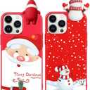 2 Pack Cute Christmas Case for iPhone 15 Pro,Red 3D Doll Santa Snowman Merry Christmas Pattern Soft Silicone TPU Pretty Flexible Protective Funda for Kid Girls Women