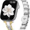 BAITEYOU Narrow Metal Band Compatible with Apple Watch Bands 38mm 40mm 41mm 42mm 44mm 45mm 46mm 49mm (Series 11 10 9 8 7 6 5 4 3 2 1 SE Ultra), Dressy Thin Stainless Steel iWatch Bands for Women (Silver Gold -S)