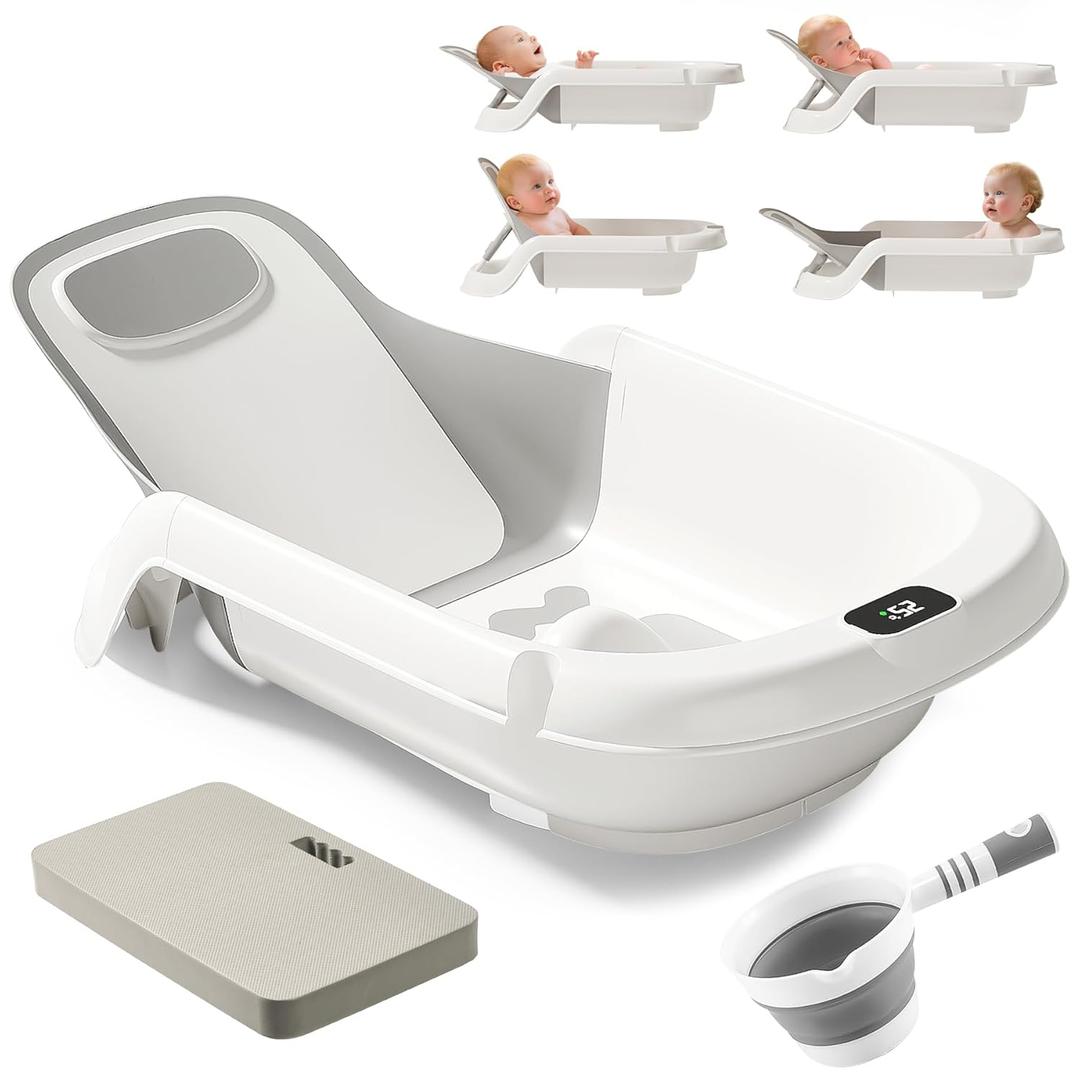 Reclining Baby Bathtub for Newborn, Angle Adjustable Baby Tub for Infant to Toddler, Bath Support in Tub, Thermometer & Bath Kneeler Rest Pad & Clean Rinse Cup, 6-36 Months-Gray Reclining Baby Bathtub for Newborn, Angle Adjustable Baby Tub for Infant to Toddler, Bath Support in Tub, Thermometer & Bath Kneeler Rest Pad & Clean Rinse Cup, 6-36 Months-Gray