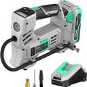 Litheli 20V Air Compressor Tire Inflator, Portable Pump for Car, Bike, Sports Ball, Battery Powered with Digital Pressure Gauge, 3 Nozzle Adapters, 150 PSI, Includes 2.0Ah Battery & Charger (Green and Grey)