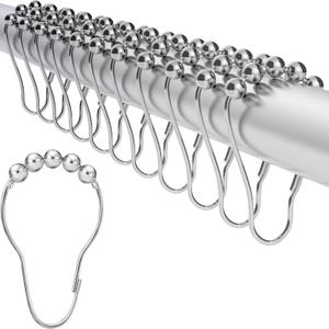 LiBa Shower Curtain Rings Hooks Rustproof Stainless Steel Nickel Chrome Plating for Bathroom Shower Curtain Rods- Set of 12