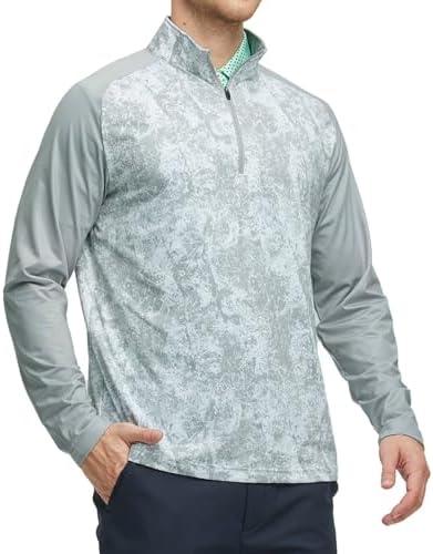 Rouen Quarter Zip Pullover Men Lightweight Dry Fit Athletic Mock Neck Midlayer Print Golf 1/4 Zip Pullover Mens Sweatshirts, 2XL