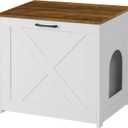 Dwanton Cat Litter Box Furniture Hidden, Cat Litter Box Enclosure, Reversible Entrance Can Be on Left or Right Side, Indoor Cabinet, Wooden Washroom, End Table, White and Warm Brown, 23.6" L (23.6 x 19.7 x 21.7 Inches)