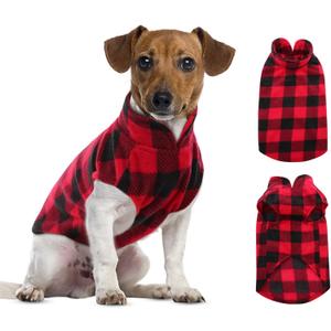 ASENKU Dog Sweater, Plaid Dog Fleece Vest, Soft Comfortable Pet Pajamas, Warm Winter Dog Shirt, Cold Weather Coat Jacket Pet Clothes for Small & Medium Dog Breeds, Red, M