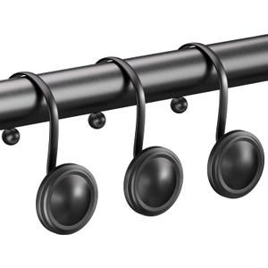 AmazerBath Shower Curtain Hooks, Shower Curtain Rings, Black Metal Shower Curtain Hooks Rust Proof, Decorative Shower Hooks for Shower Curtain, Set of 12