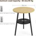 Round End Table, 2-Tier Side Table with Storage Shelf for Small Spaces, Nightstand for Living Room, Bedroom, Metal Frame & Wood Top, Oak, 15.4" x 15.4" x 21.6"