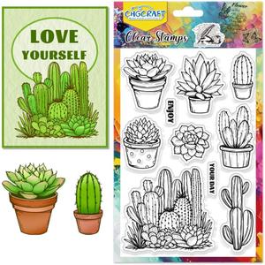 CHGCRAFT Succulent Cactus Clear Stamps Potted Plant Stamps Silicone Stamps Transparent Paper Craft Stamps for Journaling Card Making DIY Scrapbooking Handmade Photo Album Notebook