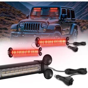 WINECO Emergency LED Strobe Traffic Advisor Lights Bar, Car Windshield Hazard Safety Warning Directional Flashing Light w/Suction Cups Split Mount for Vehicle Trucks Volunteer, 2x12inch, Red