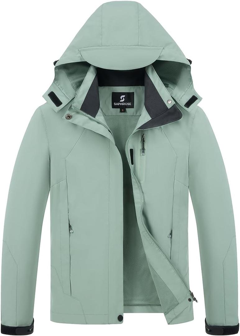Womens Waterproof Rain jacket Lightweight Active Outdoor Raincoat with Removable Hood (Green, L)