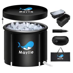 Maylle Ice Bath Tub - 110 Gallons Portable Cold Plunge Tub for Athletes - Black Modern Freestanding Bathtub with 4 Pack Large Ice Molds