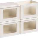 4-Pack Fabric Foldable Storage Bins Closet Storage Box with Window Decorative Storage Bins with Lids for Clothes, Closet, Living Room, Beige, 17 x 11.8 x 11.8"