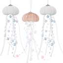 Namalu 3 Pcs Sea Urchin Jellyfish Christmas Ornament Coastal Beaded Beach Theme Holiday Decor Ocean Inspired Hanging Jellyfish Decoration with Crystal and Ribbon (White,Orange)