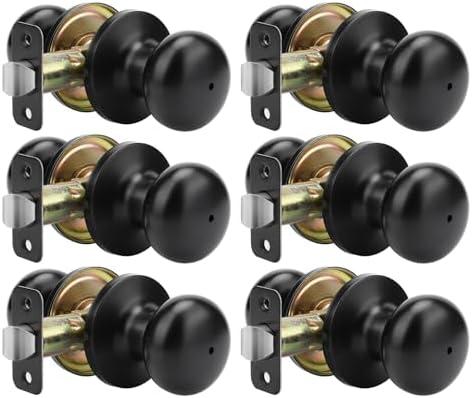 goldenwarm Black Interior Door Knobs, Matte Black Bedroom Door Knob, Door Knobs Interior Bulk, Privacy Door Knob for Bedroom or Bathroom(6 Pack)