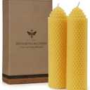 Beeswax Pillar Candles Set of 2 - Handmade Pure Beeswax Rolled Candles for Gift & Home Decor (1.56 in) (Yellow)