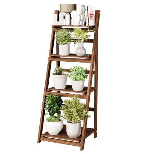 IDZO 4 Tier Wooden Ladder Shelf 44 in Bookcase Ladder Shelf Storage Shelves Rack Shelf Unit for Office and Home 44 x 16.5 inches, Wood Brown