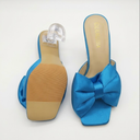 LIURUIJIA Women's Square Open Toe Bow Mule Heels, Wedding Bridal Heeled Sandals Prom Dress Shoes for Evening Party. Size (9.5)