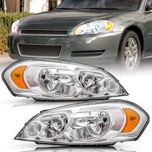 Fits For 2006-2013 Chevy Impala / 06 07 Chevy Monte Carlo / 14 15 16 Chevrolet Impala Limited Headlight Assembly OE Style Replacement Driver & Passenger Side Chrome Housing (w/o Bulbs, Chrome Housing Clear Lens Amber Reflector)