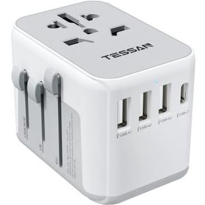 TESSAN Universal Travel Adapter, International Power Adapter with 4 USB Ports (1 USB C), Worldwide Plug Adaptor Wall Charger for USA to Europe UK France Germany Spain Ireland Australia(Type C/G/A/I)
