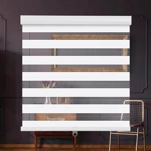 SMONTER Cordless Zebra Blinds for Windows Zebra Roller Shades with Metal Valance Free Stop Dual Layer Sheer Blinds Day Night Privacy Light Filtering, W27 x H72, White