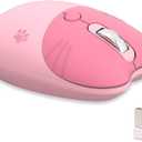 Lomiluskr Cute Cat Wireless Mouse, Lightweight Soundless Mice, 2.4G Wireless Mice, Candy Colors, Kawaii Mouse for Girls and Kids (Pink)