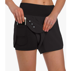 Ksmien Women's 2 in 1 Running Shorts - Lightweight Athletic Workout Gym Yoga Shorts Liner with Phone Pockets, Large
