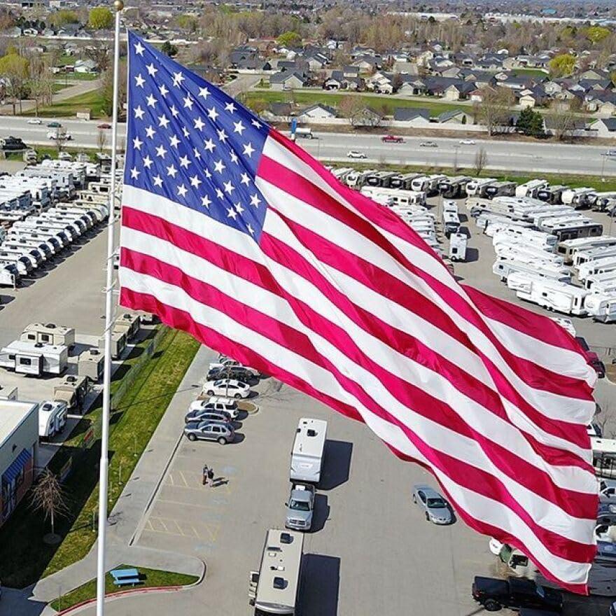 6 Feet Tangle Free Spinning Flag Pole Kit with American Flag (3x5) - Outdoor Flag | Embroidered Stars - Includes Flagpole Bracket - Rust Free (White)