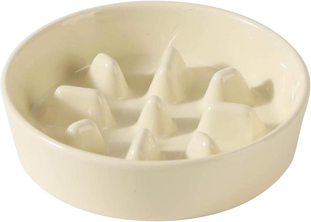 Havniva Ceramic 0.9 Cup Dog Bowl Slow Feeder, 6.1inch Slow Pet Food Dish for Small Dog and Cat, Stop Bloat, Preventing Choking(Single Bowl, Light Yellow)