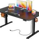 Huuger Electric Standing Desk with Power Outlets and USB-C Port, 55 X 24 Inch Height Adjustable Desk, Sit Stand Desk for Home Office, Computer & Gaming Desk with 4 Presets, Stable Steel Frame, Black