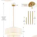 18" Chandelier, 3-Light Gold Pendant Light Fixtures with Dual Layer White Fabric Shade in Quatrefoil Shape, Double Drum Chandeliers for Dining Room Kitchen Living Room Bedroom, AD-22007-3P-GD