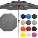 JEAREY 9FT 3 Tier Patio Umbrella Outdoor Market Umbrella Table Umbrellas with 8 Ribs 1.5 Pole Push Button Tilt and Crank UV Protection for Garden,Backyard,Gray
