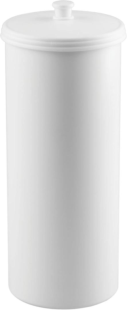 iDesign Freestanding Bathroom Toilet Paper Storage Holder with Lid for 3 Extra Rolls, White