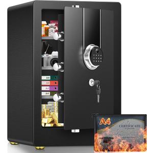 5.5 Cuft Biometric Fireproof Safe For Home, Heavy Duty Safe Box Fireproof Waterproof, Large Document Safety With Keypad and Dual alarms, Digital Security Safety Box for Money Jewelry