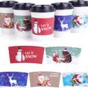 120pcs Christmas Coffee Cup Hot Chocolate Cup Sleeves, Fits 12 oz to 20 oz, with 5 Different Custom Xmas Designs for Christmas Hot Chocolate, Coffee, Cocoa, Tea or Cold Beverage