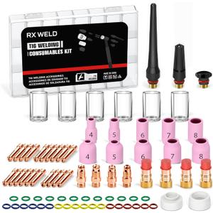 RX WELD 79PCS TIG Welding Accessories Torch Kit Stubby Gas Lens #10#12 lass Cup For WP-17/18/26