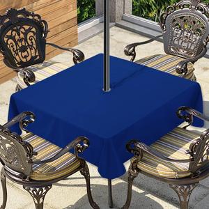 LUSHVIDA Square Outdoor Tablecloth with Umbrella Hole and Zipper, 54x54 Inch Blue, Washable Waterproof Table Cloth Spill Proof Wrinkle Free Table Cover for Patio Spring Summer Picnic BBQS