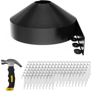 102FT Landscape Edging 4 in Tall with 110 Spikes, Garden Edging Border and 1 Hammer, Plastic Landscape Edging Border Lawn Edging for Landscaping, Flower Beds, Yard