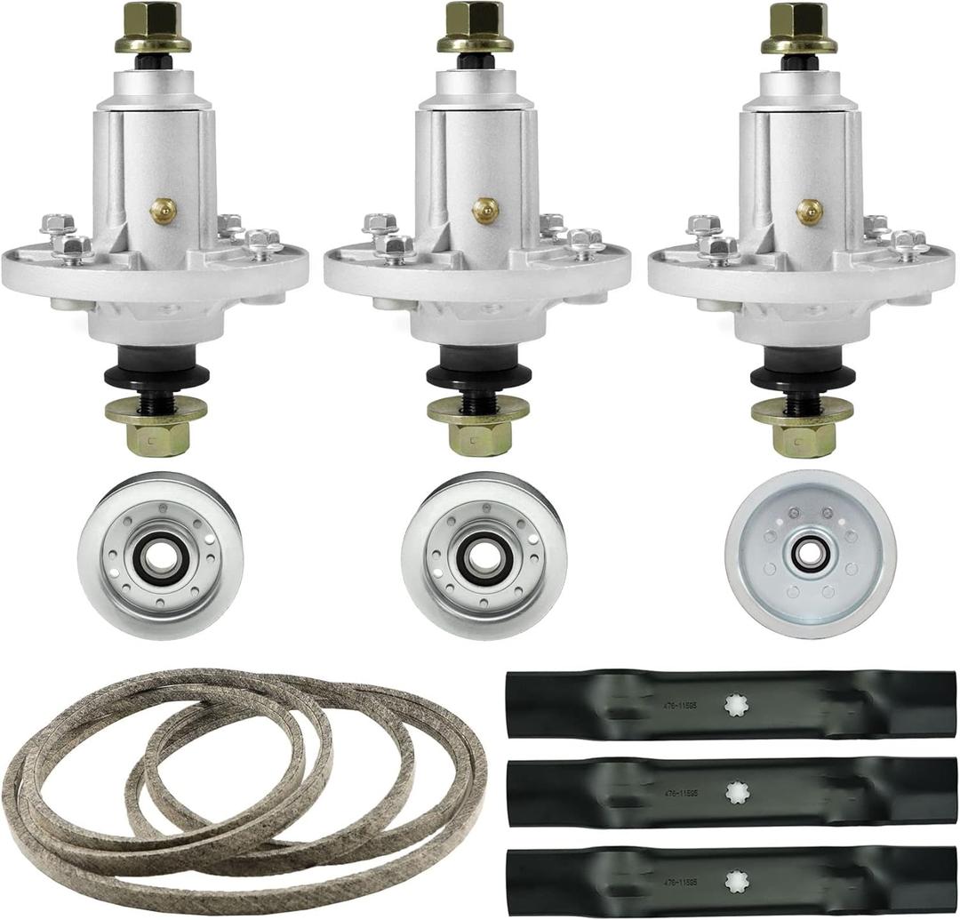 48 inch Lawn Mower Deck Spindle Rebuild Kit for John Deere LA130 LA140 D140 D150 145 155C E140 E150, 3 Spindle Assembly for AUC15811 GY20454 GY20867+3 Idlers GY20067+3 Blades GX21784+1 Belt GX20571